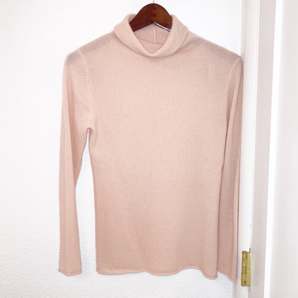 HALOGEN 💯 Cashmere Rolled Hem Turtleneck Peachy-Pink SZ: X-Small